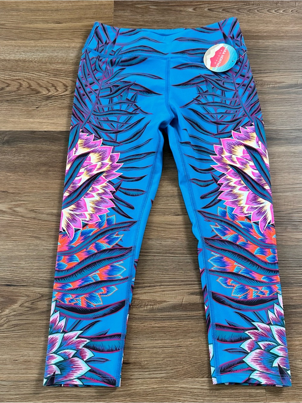 Mara Hoffman Active Floral Leggings‎ Aqua Crop Women Small Beach Resort $128 NWT